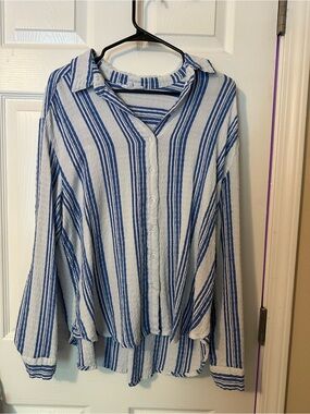 Jane and Delancey Blue and White Striped Button-Down Shirt
